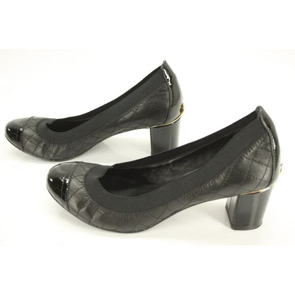 Tory Burch Black Leather Carrie Cap Toe Ballet Heels Pumps Size 7.5 Logo - Picture 8 of 12
